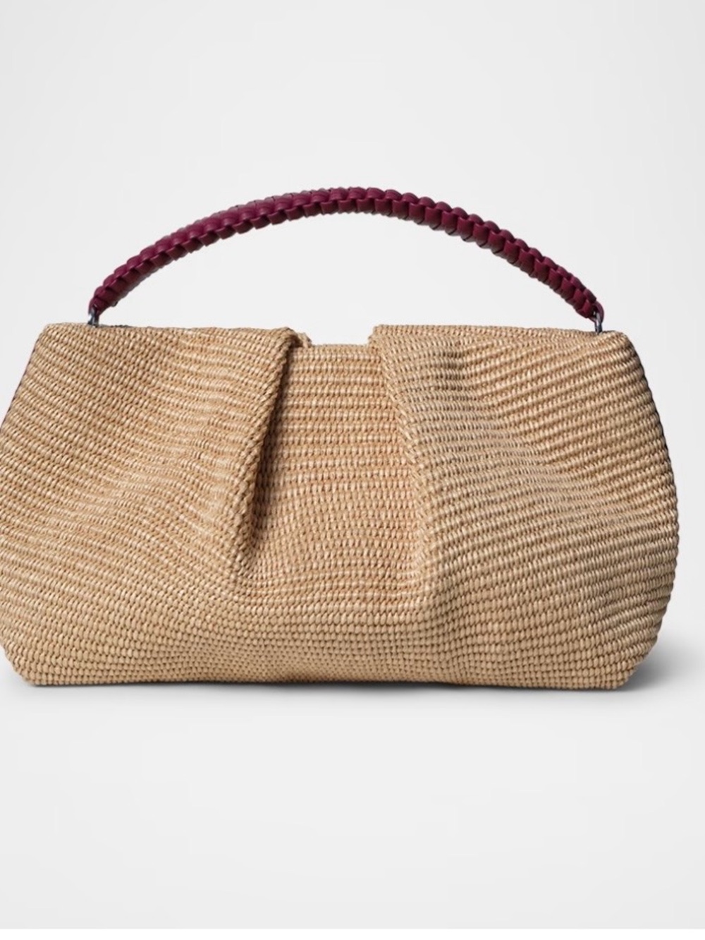 Callista Maxi Pleated Leather & Straw Clutch Bag 14” wide by 8.5” tall. NWT